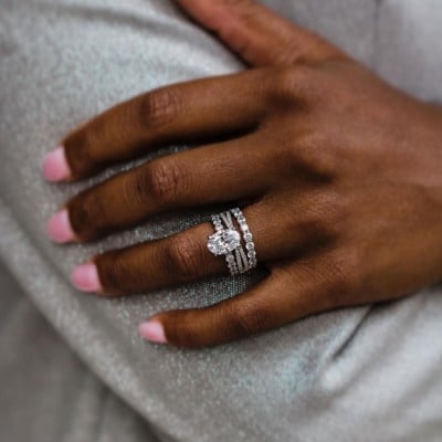 Oval Cut Diamond White 3-Piece 925 Sterling Silver Ring Set