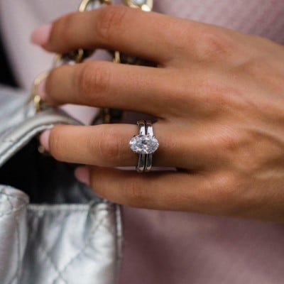Oval Cut Diamond White Classic 925 Sterling Silver Ring Set