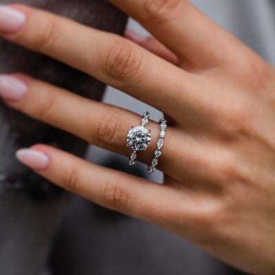 Round Cut Diamond White Classic 925 Sterling Silver Ring Set