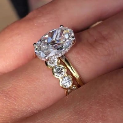 Oval Cut Diamond White Yellow Gold 925 Sterling Silver Hidden Halo Ring Set