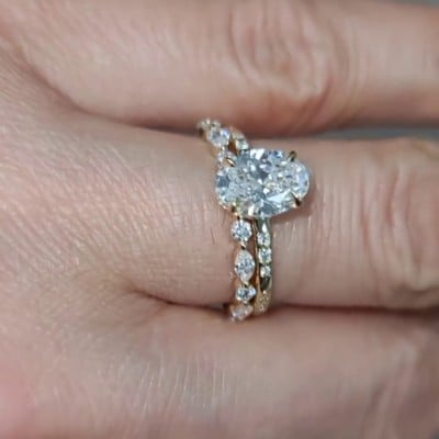 Oval Cut Diamond White 925 Sterling Silver Yellow Gold Ring Set