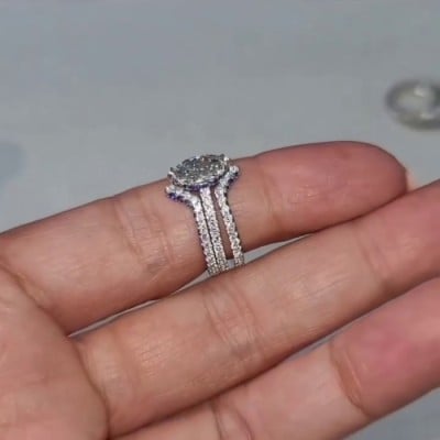 Marquise Cut Diamond White 925 Sterling Silver 3-Piece Ring Set