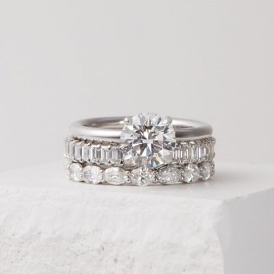 Round Cut Diamond White Solitaire 925 Sterling Silver Classic 3-Piece Ring Set