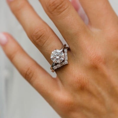 Round Cut Diamond White 925 Sterling Silver Classic Solitaire Ring Set