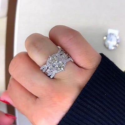 Marquise Cut Diamond White Sterling Silver 3-Stone Ring Set
