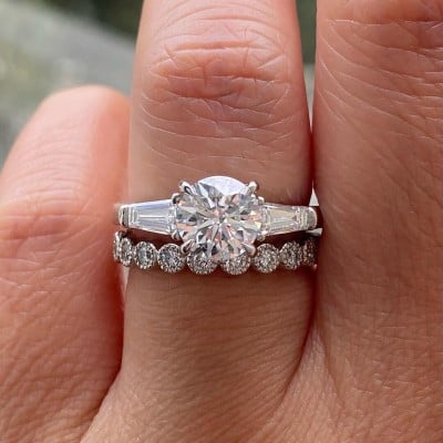 Round Cut Diamond White Sterling Silver 3-Stone Ring Set