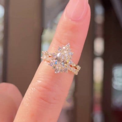 Pear Cut Diamond White Sterling Silver Yellow Gold Halo Bridal Sets