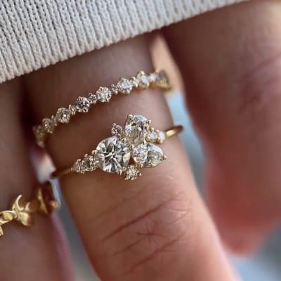 Round Cut Diamond White Sterling Silver Yellow Gold Bridal Sets