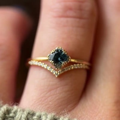 Round Cut Sapphire Blue Sterling Silver Yellow Gold Bridal Sets