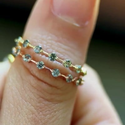 Round Cut Peridot Green Sterling Silver Yellow Gold Bridal Sets