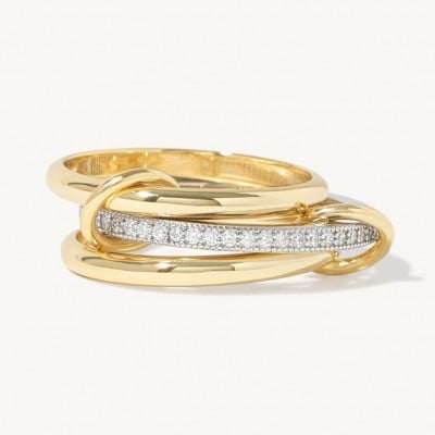 Round Cut Diamond White Sterling Silver Two-tone Connected Linked Interlocking Spinner Ring