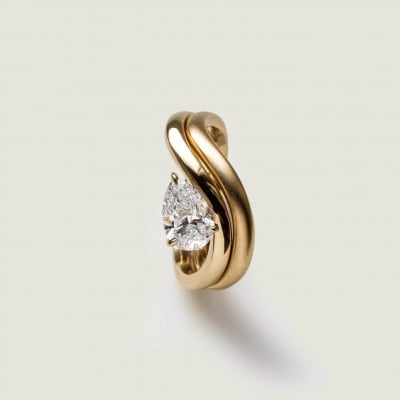 Pear Cut Diamond White Sterling Silver Yellow Gold Solitaire Art Deco Bridal Sets
