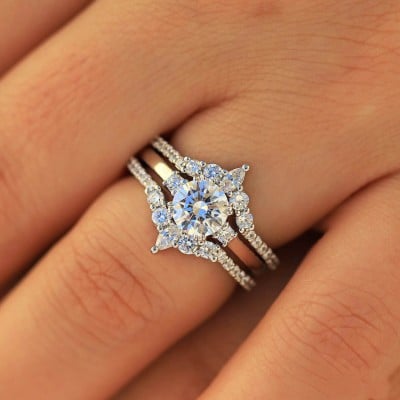 Round Cut Diamond White Sterling Silver 3-Piece Bridal Sets