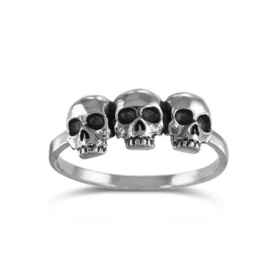 Antique Three Skulls 925 Sterling Silver Stackable Minimalist Ring