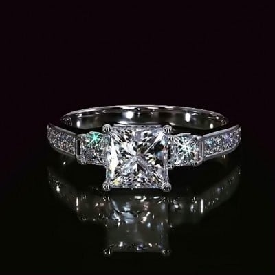 Diamond White Princess Cut 925 Sterling Silver 3-Stone Engagement Ring