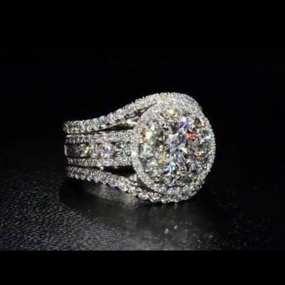 Diamond White Round Cut Halo Engagement Ring in Sterling Silver