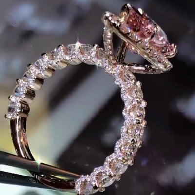 Champagne Pear Cut 925 Sterling Silver Rose Gold Halo Engagement Ring