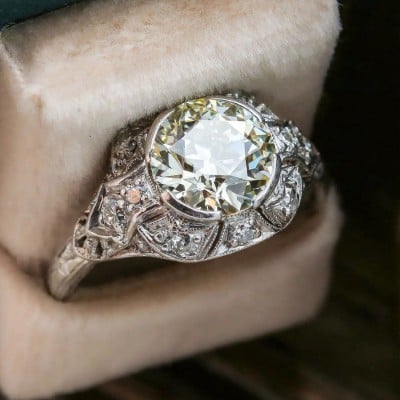 Round Cut Diamond White Halo Art Deco Engagement Ring in 925 Sterling Silver