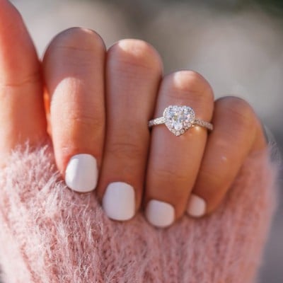 Heart Cut Diamond White Halo Engagement Ring in 925 Sterling Silver