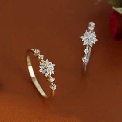 Diamond White Sterling Silver Minimalist Yellow Gold/Silver Snowflake Ring