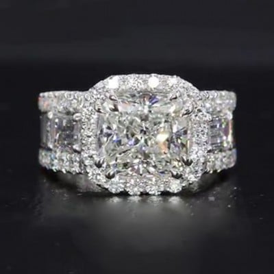 Cushion Cut Diamond White Halo Engagement Ring in 925 Sterling Silver