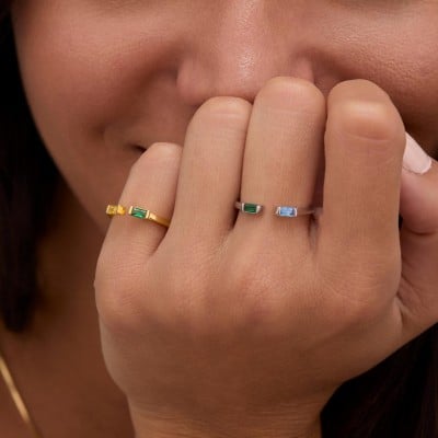 Baguette Cut Sterling Silver Two Stone Family Personalized Birthstone Mother Daughter Ring