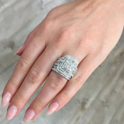 Princess Cut Diamond White Sterling Silver Halo Bridal Sets