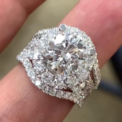 Diamond White Round Cut 3-Piece Halo Bridal Sets in Sterling Silver