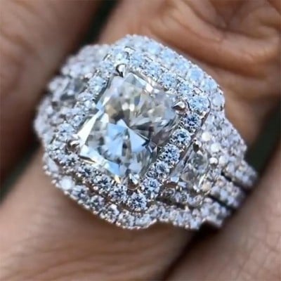 Radiant Cut White Sapphire 3-Piece Bridal Sets in 925 Sterling Silver
