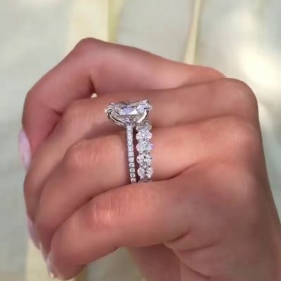 Oval Cut Diamond White 2-Piece Ring Sets in 925 Sterling Silver