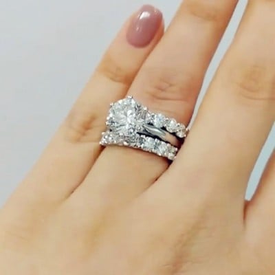 Round Cut Diamond White 3-Piece Bridal Sets in 925 Sterling Silver