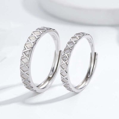 Round Diamond White Sterling Silver Couple Rings