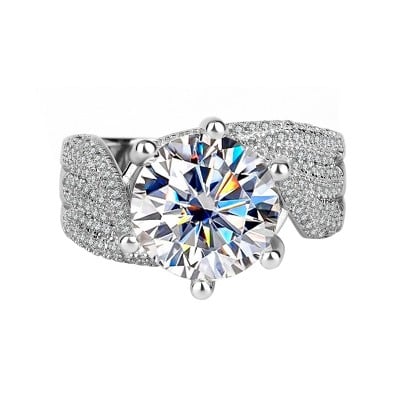Round Cut Moissanite Diamond White 925 Sterling Silver Art Deco Engagement Ring