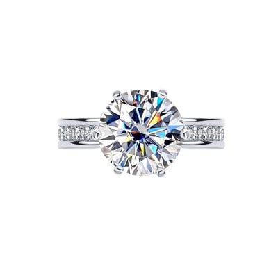 Round Cut Moissanite Diamond White 925 Sterling Silver Classic Engagement Ring
