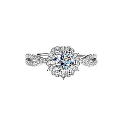 Round Cut Moissanite Diamond White 925 Sterling Silver Halo Engagement Ring