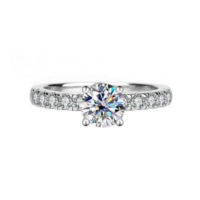 Round Cut Moissanite Diamond White 925 Sterling Silver Classic Engagement Ring