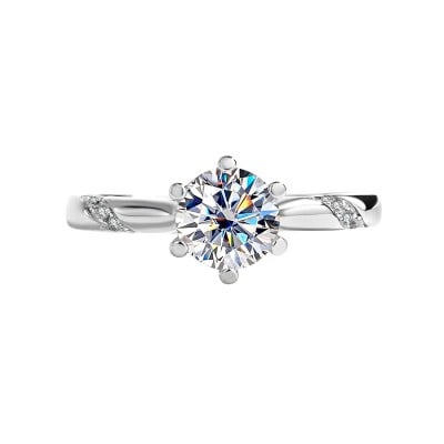 Round Cut Moissanite Diamond White 925 Sterling Silver Classic Engagement Ring