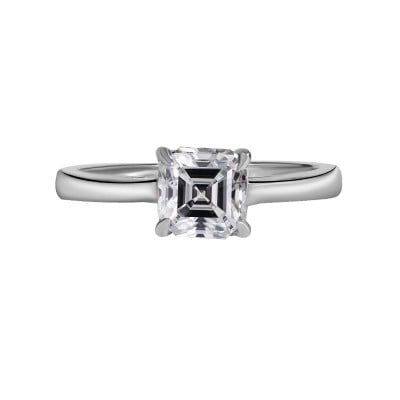 Asscher Cut Moissanite Diamond White 925 Sterling Silver Solitaire Engagement Ring