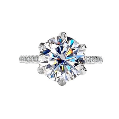 Round Cut Moissanite Diamond White 925 Sterling Silver Classic Engagement Ring