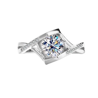 Round Cut Moissanite Diamond White 925 Sterling Silver Art Deco Engagement Ring