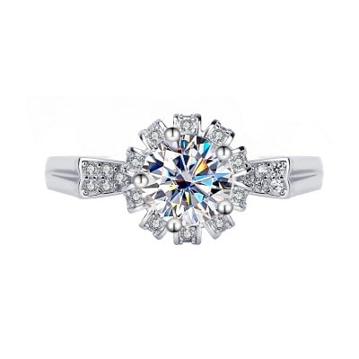Round Cut Moissanite Diamond White 925 Sterling Silver Halo Engagement Ring