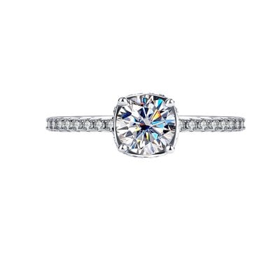 Round Cut Moissanite Diamond White 925 Sterling Silver Classic Engagement Ring