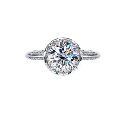 Round Cut Moissanite Diamond White 925 Sterling Silver Halo Engagement Ring