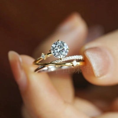 Round Cut Moissanite Diamond White 925 Sterling Silver Yellow Gold Engagement Ring