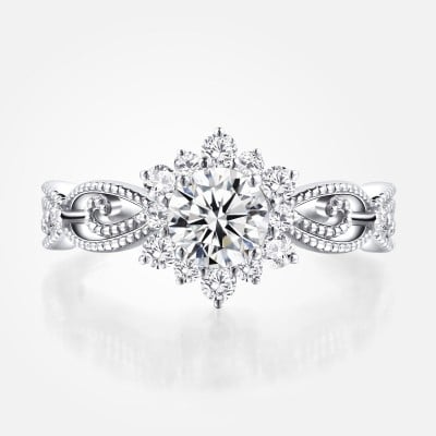 Round Cut Moissanite Diamond White 925 Sterling Silver Halo Engagement Ring