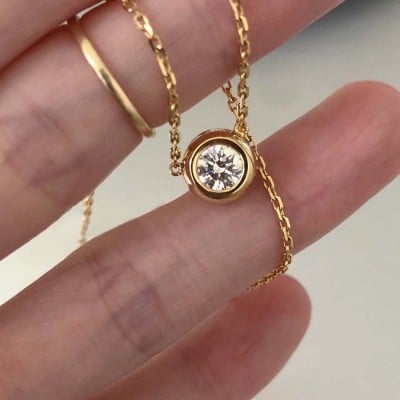 Round Diamond White 925 Sterling Silver Yellow Gold 17" Necklace