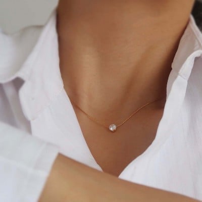 Round Diamond White Titanium Yellow Gold 17" Necklace