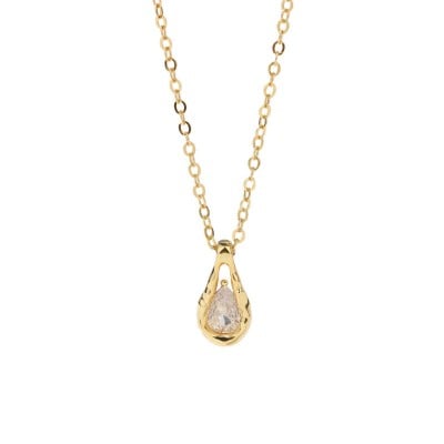 Pear Diamond White 925 Sterling Silver Yellow Gold 16" Necklace