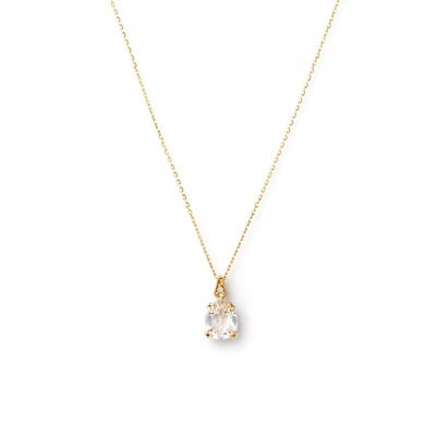 Pear 925 Sterling Silver Crystal Quartz Yellow Gold 15.4 Inches Necklace