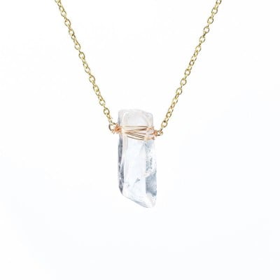 Crystal Quartz Yellow Gold 16 Inches Necklace